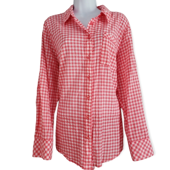 Lane Bryant Tops - NWOT Lane Bryant pink & white gingham button down blouse top Womens 16